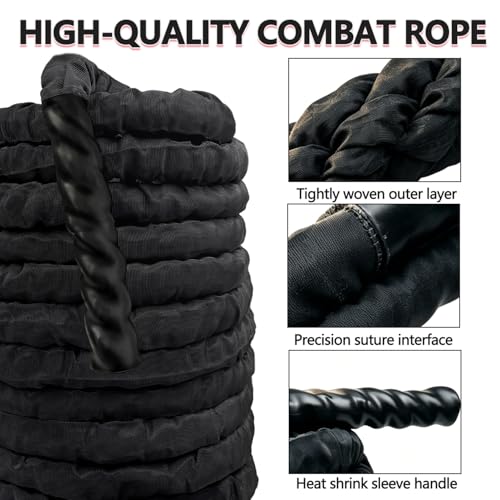 Battle Ropes Black Workout Rope 1.5 inch Battle Ropes for Home Gym 40ft Exercise Ropes for Working Out Heavy Ropes for Exercise Training Weighted Rope Weighted Workout Rope Battle Rope
