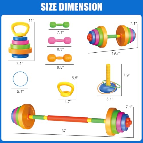 Kids Exercise Weight Set, Barbell and Dumbbell Workout Equipment, Toddler Beginner Gym Toy for Pretend Play Lifting Exercise & Fitness, Adjustable Fill with Sand or Water - size: 5-In-1