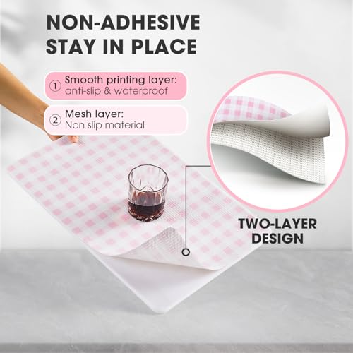 Drawer and Shelf Liner, Non-Slip Kitchen Cabinet Liners Non-Adhesive Thick Strong Grip Waterproof Washable Mats Protect Dresser Shelves Cupboard Bathroom Cabinets, Pink Plaid, 12 in X 10 FT - color: Pink Plaid, size: 11.8"W x 118"L