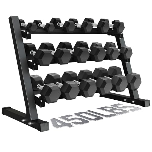 Dumbbell Sets with Rack, Rubber Hex Dumbbells, 160/220/280/360/450/550LBS, Hand Weights with Chrome Handle for Strength Training - color: 450lbs with Rack Pro