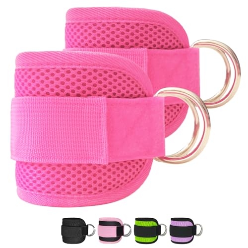 Fitness Ankle Straps for Cable Machines, 2 Pack Comfortable Adjustable Padded Ankle Wrist Cuffs, Kickback Glute Workouts for Men Women, D-Ring Leg Straps with Neoprene Padding - color: yy-Rose