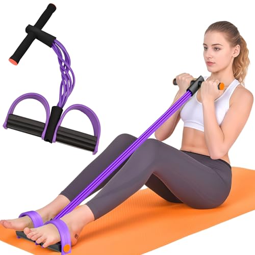 Resistance Bands with Handles, 6-Tube Elastic Pedal Resistance Band for Working Out, Durable Natural Rubber Exercise Bands, Multifunction Exercise Equipment for Abdomen, Waist, Arm, Leg Stretching - color: Purple