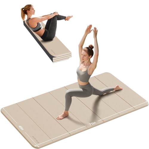 PAIDU Foldable Yoga Mat (10MM) 75‘’x40‘“ Quick Fold，Easy Storage | TPE Non-Slip Design, Ea Extra Long/Wide for Indoor Yoga, Pilates and Outdoor Travel Workouts - color: Beige+Black