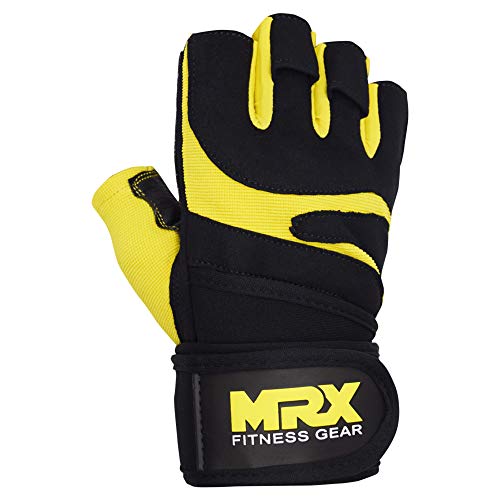 MRX Weightlifting Gloves for Men Workout Gloves Mens Wrist Support Lifting Gloves Male Gym Gloves | Workout Gym Accessories for Men Weight Lifting Fingerless Gym Exercise for Powerlifting - color: Black Yellow, size: X-Small