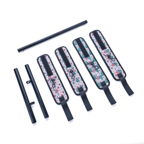 3 in 1 Heavy Duty Stainless Steel Expandable Spreader Bar with 4pcs PU Blue Adjustable Straps,Workout Bar for Home Gym Training Bar,Portable Detachable Pilates Kit - style: Black+Christmas White Kit