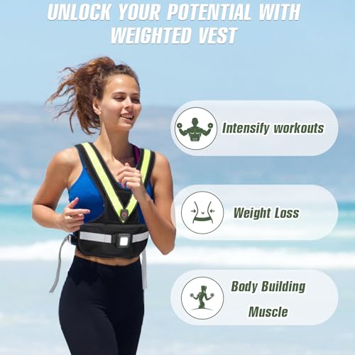 Weighted Vest for Women Men, Sport Running Weighted Vest with Reflective Strips and LED Flashing Sash, 10lbs/20lbs Weight Vest for Strength Training and Workout