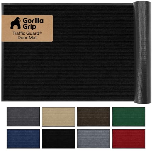 GORILLA GRIP Waterproof Traffic Guard Door Mat, 59x24, Indoor Outdoor Heavy Duty Entryway Mats, Strong Backing Commercial Utility Rugs for Office, Hallway, Garage, Patio, Low Profile Runner Rug, Black - color: Black, size: 59" X 24"