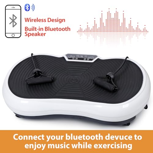 Full Body Vibration Platform Massage Machine Workout Trainer with Bluetooth Music Connection - color: White
