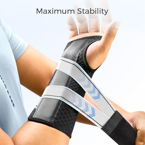 FREETOO Carpal Tunnel Wrist Brace Night Support Fit Left Hand for Work, Pain Relief Wrist Splint for Tendonitis, Arthritis, Sprain, Wrist Immobilizer Fit Women Men for Sleeping (XS, Black/Grey) - size: XS, style: Left-Gray/Black