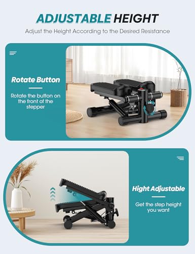 Mini Stepper for Exercise at Home, 330LBS Portable Stair Climber Machine | Includes resistance bands, adjustable height stair stepper with LED monitor for full body workout