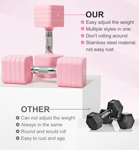 Adjustable Dumbbell Set for Women Men 7.5LB/10LB/15LB/20LB/25LB Pair | Stable Free Weight Hand Weights with Metal Handle for Home Gym Fitness Rehab Pilates Yoga Strength Training Equipments - color: Pink, size: 25LB SINGLE