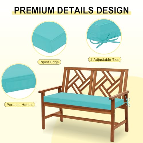 downluxe Outdoor Bench Cushion Waterproof, 45 x 18 Inch Patio Furniture Cushions with Adjustable Ties & Portable Handle, Porch Swing Cushions, Bench Cushions for Outdoor Furniture, Teal - color: Teal, size: 45x18x3 Inch