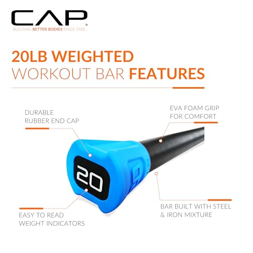 CAP Barbell Weighted Workout Bar | 5-20 lb | Multiple Options - style: 20 LB, Blue
