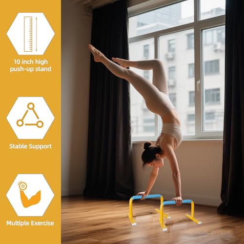 Strength Training Parallettes Push Up Bars, Pushup Handles Calisthenics Equipment for Home Workout, Anti-slip Gymnastics Bars, Handstand & Dip Bar for Outdoor Exercise - color: Yellow