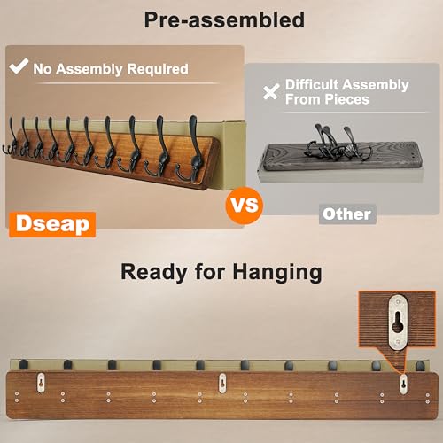 Dseap Coat Rack Wall - Heavy-Duty 38-1/4" Long, with Reinforced 10 Custom Tri-Hooks, Solid Wood Wall Hanger for Coats Hat Jackets - Rustic Farmhouse Entryway Hallway Storage, White & Black - color: White & Black, size: L=38.3"