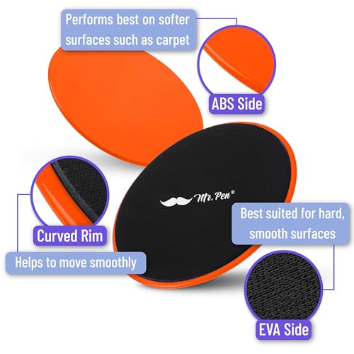 Mr. Pen Core Sliders for Working Out - 2 Pack Dual Sided Workout Sliders Discs - color: Orange