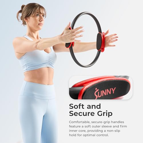 Sunny Health & Fitness 15” Pilates Ring, Resistance Circle for Toning | Glass Fiber Construction, Anti-Crack, Cushioned Foam Pads, Compact, Tones Upper Body & Pelvic Floor, Workout Accessories