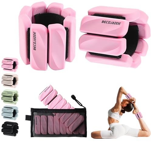 BECOJADDE Ankle Weights Set of 2 (1 lb/2 lb Each) for Women Men Adjustable Wrist Bracelet for Home Gym Weighted Bangles Wristbands Leg Arm Weights for Walking Swimming Running Pilates Yoga Gym - color: Pink, size: 2 Lb Pair (1 Lb Each)