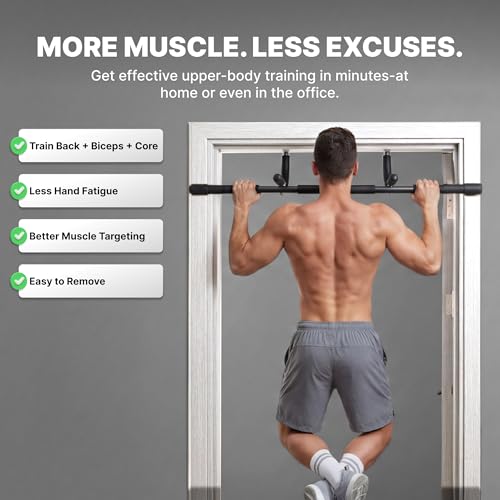 DMoose Fitness Pull Up Bar for Doorway - Upto 250 Lbs Capacity, No Screwing or Slipping, Hanging Pullup & Chin Up Bar for Door Frame - Multi Padded Grips for Strength Training with Installation Guide - color: Black Classic