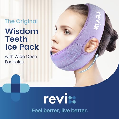REVIX Wisdom Teeth Ice Pack Head Wrap with 3D Sewing Jaw Ice Pack for Face Oral Surgery Pain Relief for TMJ, Tooth Extraction & Teeth Removed, Extra Snug Fit with 4 Hot Cold Gel Packs, Lavender-Pack 1 - style: Lavender-Pack 1
