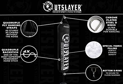 Outslayer 100 lbs Filled Heavy Bag | Custom Colors for Boxing, Kickboxing, Taekwondo & MMA Training | Made in USA - color: Purple/Black, style: With Bottom D-Ring