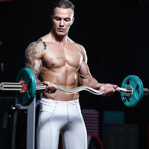 Olympic EZ Curl Barbell Bar, 47" Curl Bar for Weight Lifting,Chrome Curling Bar for 2 Inch Weight Plates，Biceps, triceps, Back/Leg Muscle Group Exercise,Training Bar for Home Gym - color: Silver