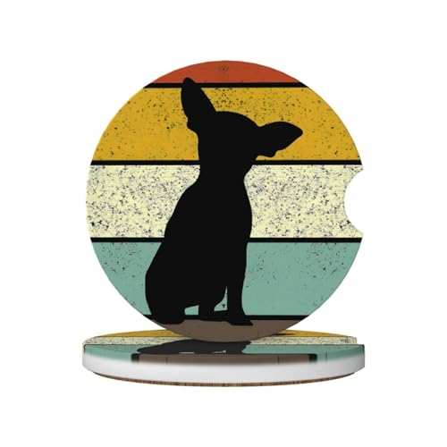 Chihuahua Dog Car Coasters for Cup Holders, 2 Pack Absorbent Ceramic Drink Cup Coaster for Women Men, Auto Interior Accessories - color: T19