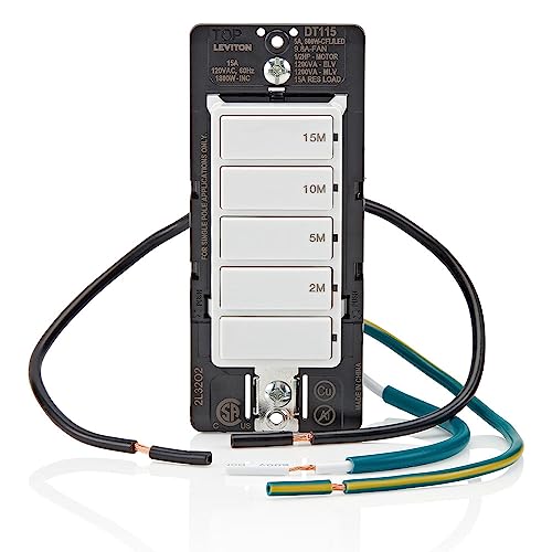Leviton Countdown Timer Switch for bathroom fan and household lights, 2-5-10-15 min, No Neutral Required, Single Pole, 15A, 1/2 HP/9.8A Fan/Motor, DT115-1LW, White - style: 2-5-10-15 min, No Neutral Required