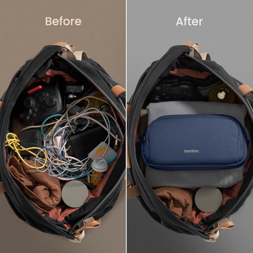 tomtoc Electronic Organizer Travel Case, Water Resistant Dual Compartment Tech Pouch Cable Organization Storage Bag for Charger, Cord, Phone, Hard Drive, Power Bank, Accessories Travel Essentials - color: Navy Blue, size: Medium
