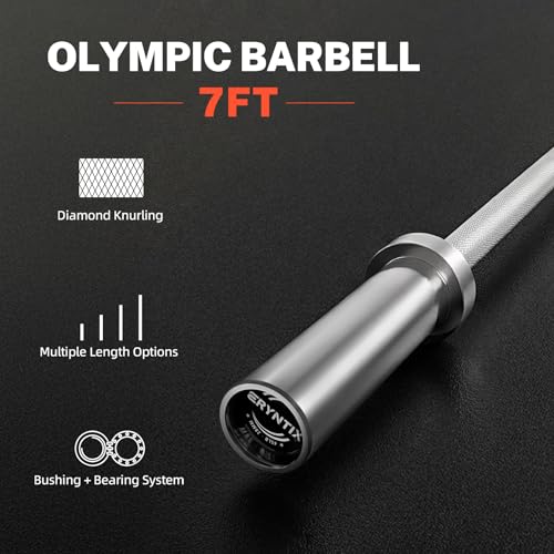 Olympic Barbell Bar Series, 2 Inch Weightlifting Bars, 4FT 6FT 7FT Straight & EZ Curl Options, 190K PSI Steel, Diamond Knurling, Smooth Rotation for Home & Gym Strength Training - color: 7FT