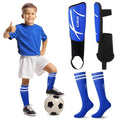 Soccer Shin Guards and Socks Kids Youth Lightweight Soccers Pads Defender with Ankle Protection Ski Shin Guards Football Equipment for Age 4-14 Toddler Boy Girl - color: Blue, size: Medium