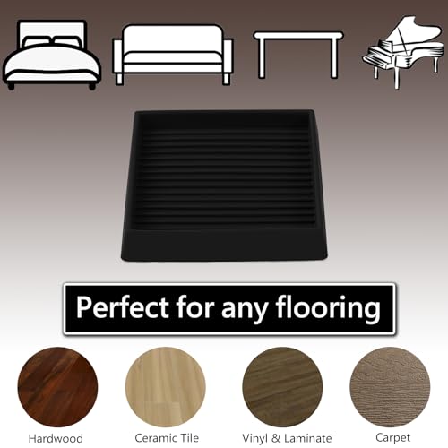 Jayen Non Slip Furniture Caster Cups Coasters Pads for Hardwood Floors, 3x3 | prevent furniture from Sliding, rubber, heavy duty, floor protection, keep furniture in place - size: 4 Pcs Black