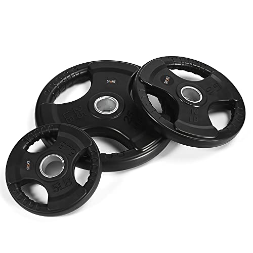 SPART Weight Plate 2-Inch Rubber Coated Olympic Grip Plate for Barbell,Solid Cast Iron Weight Plates in Pairs or Single for Strength Training,Weightlifting,Crossfit,Home Gym(5LB/10LB/25LB/35LB/45LB) - style: 5lb Pair