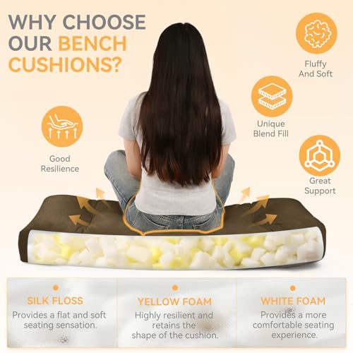 ROFIELTY Bench Cushion 42 Inch, Non-Slip Tufted Bench Cushion for Indoor Furniture for Bay Window, Entryway Bench, Piano Seat(Chenille-Brown, 42x16x4) - color: Chenille-brown, size: 42x16x4