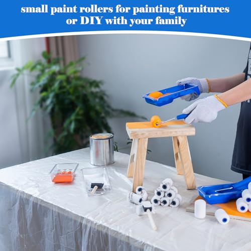Mister Rui 25 Pack 2 Inch Foam Paint Roller Kit, Complete Set with Mini Rollers, Tray Liners, Sponge Brushes for Furniture Painting, DIY Crafts, Home Touch Ups - size: 2 Inch,25 Pack
