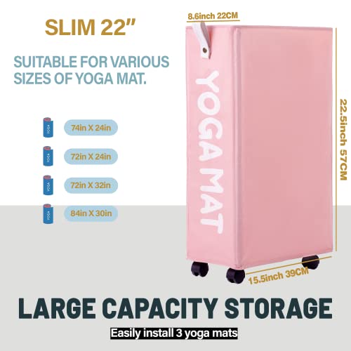 Twira Yoga Mat Storage Racks, Home Gym Storage Rack for Foam Roller, Yoga Strap and Resistance Bands, Workout Equipment Corner Storage Organizer with Wheels - color: Pink1, size: Slim 22"