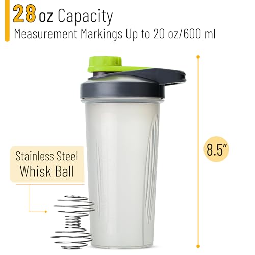 Mr. Pen- Shaker Bottles for Protein Mixes with Twist Cap, 28 oz, Gray/Green | Protein Shaker Bottle with Wire Whisk Ball - color: Gray/Green