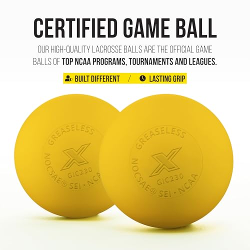 PEARL X Greaseless Lacrosse Balls by Guardian Innovations - Official Ball of NCAA Championships - Meets NOCSAE Standards and SEI/NCAA Certified - color: Yellow, size: 10 Pack