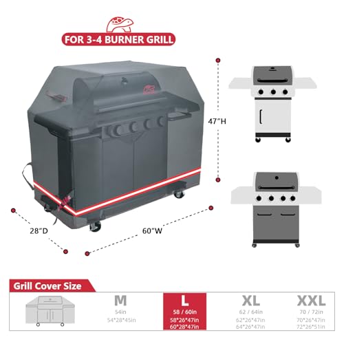 Turtle Life BBQ Grill Cover, 60 Inch Heavy Duty Waterproof 3-4 Burner Barbecue Gas Grill Covers for Weber Genesis Char-Broil Nexgrill Deluxe, Black - color: Black, size: EVO-60in