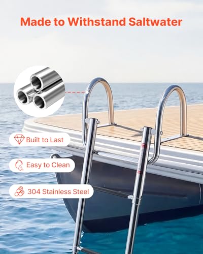 VEVOR Boat Ladder, 4 Steps Stainless Steel Telescoping Folding Swim Deck Ladder for Rear Entry Inboard, 600lbs Capacity with Wide Non-Slip Steps & Handrails, for Outboards, Yacht, Pontoon Boat - size: 4 Steps