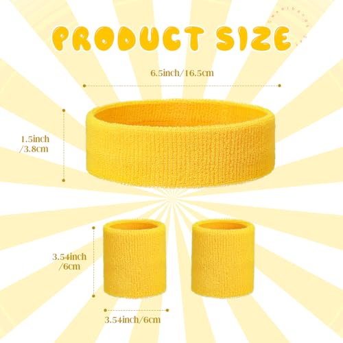 Bememo 36 Pcs Neon Sweatbands Set Soccer Party Favors Cotton Headbands Wristband Sweat Bands Soccer Mom Essentials for Football Fans Sporting Events 80 90s Glow Party - color: Yellow, size: Small