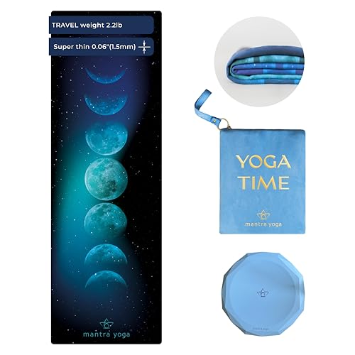 Mantra Yoga Travel PRO 1.5mm with Knee Pad - Foldable Fitness & Exercise Mat with Bag | Lightweight, Compact & Eco-Friendly | Non-Slip & Washable | For All Types of Yoga | 72" L x 24" W | 2.6 lbs - color: Moon