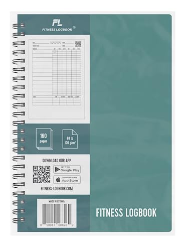 Fitness Logbook (Green) - A5 Undated Workout Journal For Men & Women - Plastic Cover & Thick Paper - Planner Log Book To Track Weight Loss, Muscle Gain, Gym Exercise, Bodybuilding Progress - style: Green Plastic