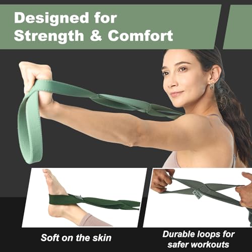 VRTX Stretch Straps for Exercise | Yoga & Pilates Stretching Bands w/ 7 Loops | Resistance Bands for Fitness Workout, Home Gym, Physical Therapy | Soft Mesh Cloth, Durable – Single Pack - size: Light (6.6-22lbs)