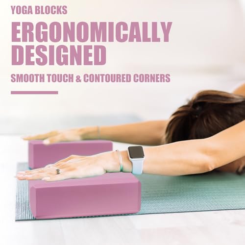 Septo 2 Pcs Yoga Blocks, 9x6x3 Inch Foam Blocks for Pilates | High density EVA foam Yoga Props lightweight non-slip surface for meditation stretching balance training - color: Pink