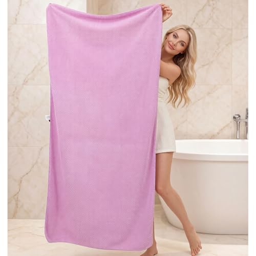 2 Pack Bath Towel Set, Waffle Bath Towel Set, Super Soft Highly Absorbent, Sturdy Quick Drying Towels for Bathroom, Gym, SPA, Yoga (2 Piece 30" x 60", 1Grey+1Purple) - color: 1grey+1purple, size: 30 x 60 Inch