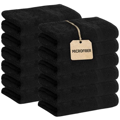 GREEN LIFESTYLE Black Microfiber Bleach Safe Towel Bulk Sets, Premium Spa Quality, Super Soft and Absorbent for Gym, Pool, Spa, Salon and Home (12 Pack) - color: Microfiber Black, size: 12 pack