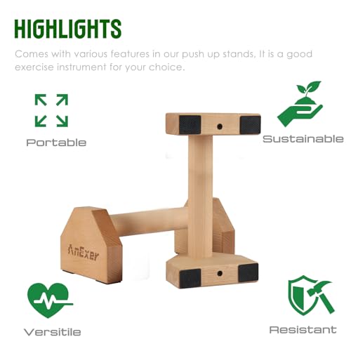 Push Up Stands, Handstand Parallettes Bars, Solid Wood Push Up Bars with Non-Slip Mat Push up Handles for Floor Exercise Home Workout Equipment for Men & Women Strength Training - color: Beech Wood-40cm