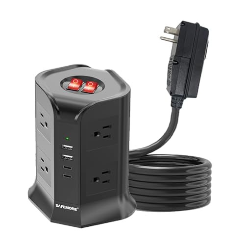 12-in-1 Power Strip with 8 AC Outlets & 4 USB Ports (2 USB-C) - 6ft Heavy Duty Surge Protector with Auto-Reset GFCI, 10A Tower for Home Office, Dorm, Travel & Garage - style: 3 Prong GFCI Plug
