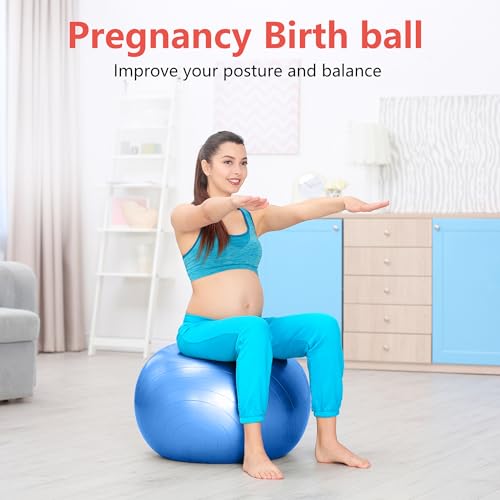 Primasole Exercise Ball for Balance Stability Fitness Workout Yoga Pilates at Home Office & Gym Birthing Ball for Pregnancy, Office Ball Chair - color: Blue, size: 55 cm